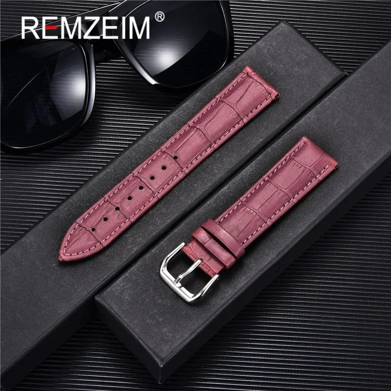 Premium Genuine Leather Watch Band Strap with Steel Pin Buckle and Tool Included