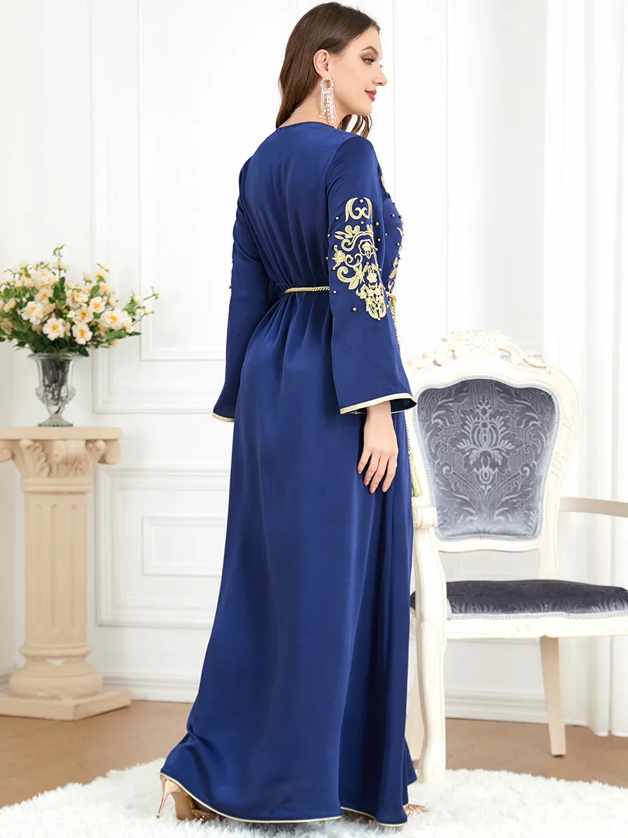 Muslim Abaya Long Dress Women 2023 Morocco Jalabiya Dubai Arab Islamic Clothing Embroidery Belted Kaftan Prom Dresses Vestidos