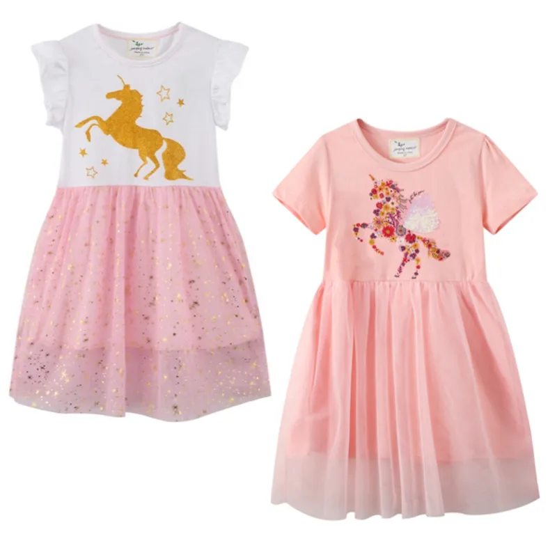 

New Arrival Princess Girls Dresses Tutu Unicorn Applique Short Sleeve Hot Selling Children's Costume