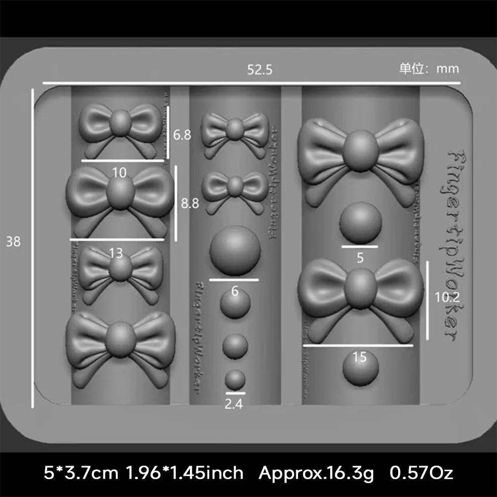 5x4cm 3D 귀여운 리본 실리콘 네일 몰드 재사용 가능한 리본 참 네일 조각 스텐실 템플릿 네일 아트 조각 몰드 네일 도구*1개