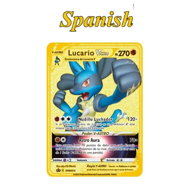 Spanish Pokemon Metal Card Pikachu Fire-breathing Dragon VMAX Gold V/GX/OX Card Toys Play Games Collection Card Children's Gifts The New 2