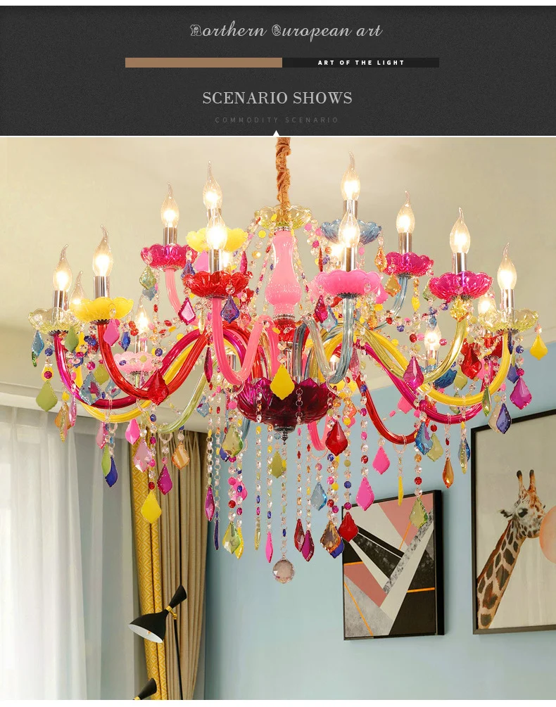 white chandelier Colorful crystal chandelier pink, green, purple, red, blue living room bedroom dining room girl children's room chandelier small chandeliers