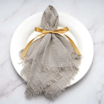 Serviette de Table Rustique en Gaze de Coton, Torchon Hanky, Napperons de Salle à Manger, Fournitures de Mariage, Décor de Table de Maison en Lin, 41x41cm 1