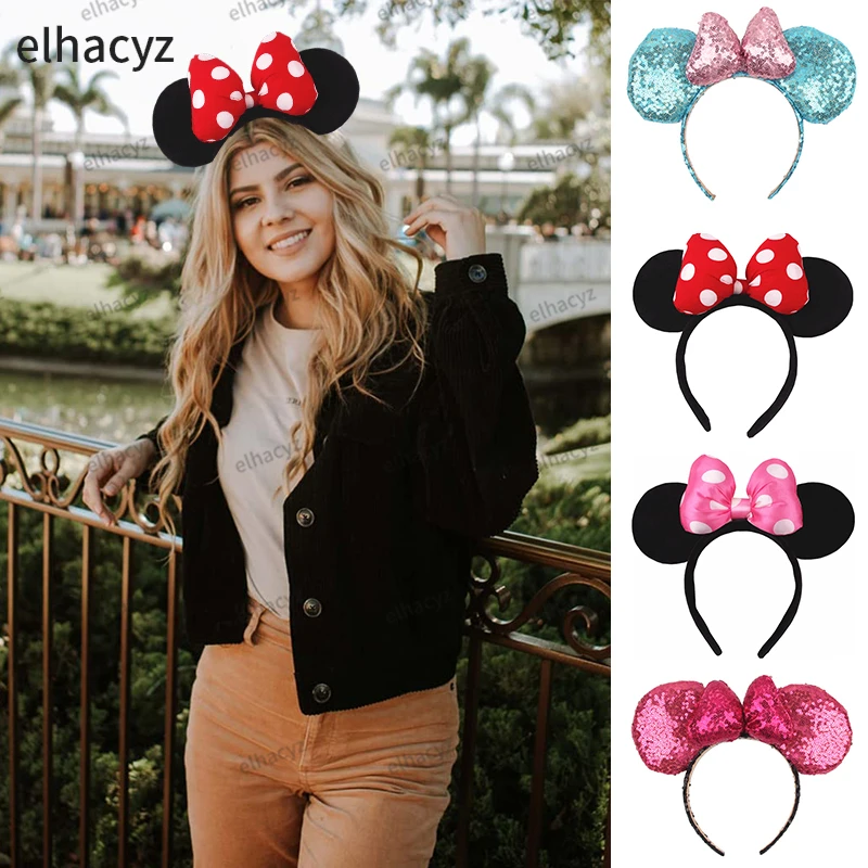 Disney-Clássico Dot Bow Headband para Mulheres e Meninas, Tamanho Grande, Orelhas Minnie Mouse, Festa Hairband, Acessórios para Cabelo DIY, Festival, Park Trip, Quente
