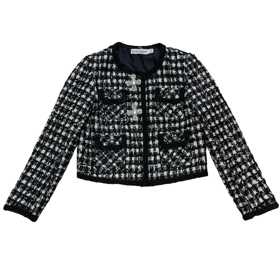 

2024 High Quality Houndstooth Vintage Chic Sequins Elegant Luxury Runway Designer Jacket Women New Autumn Winter Tweed Coat
