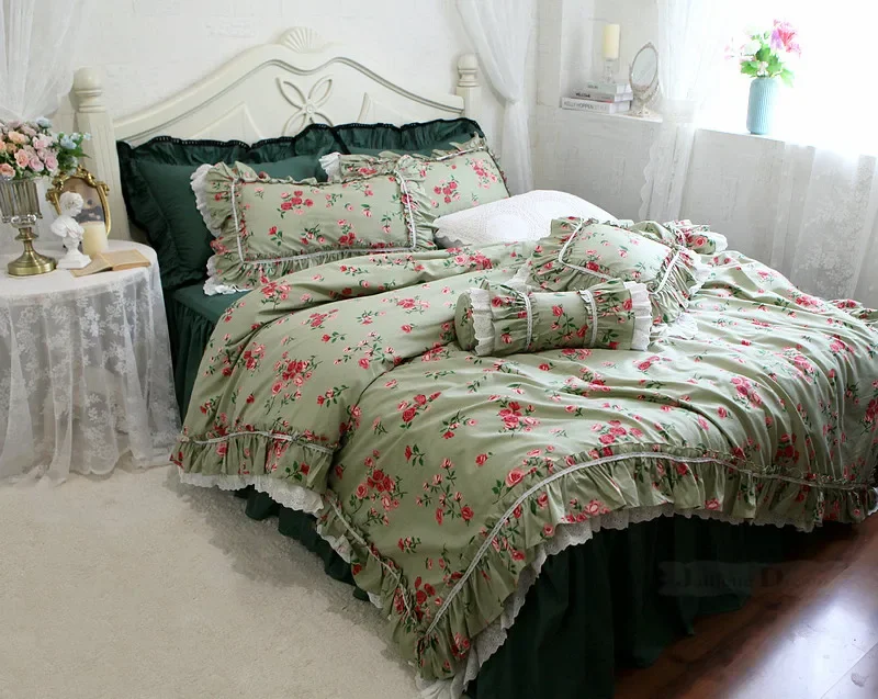 Set di biancheria da letto floreale in stile pastorale per ragazze copripiumino