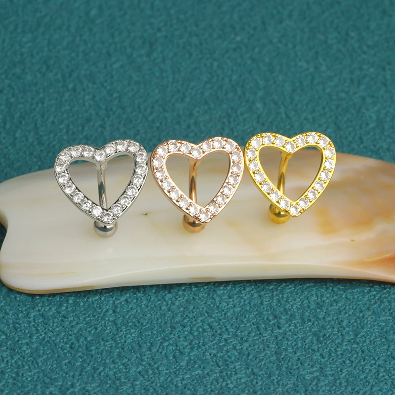 wholesales big heart belly button rings stainless steel 14g 10mm cz navel piercing jewelry top quality mix colors belly navel ba