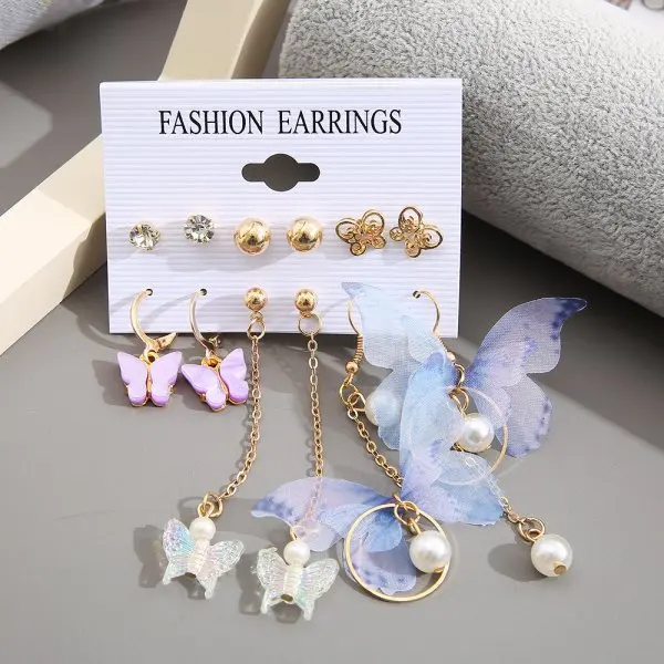 Korean Trendy Geometirc Butterfly Pearl Earrings Set For Women Resin Acrylic Star Heart Round Hoop Earrings Brincos Jewelry Gift