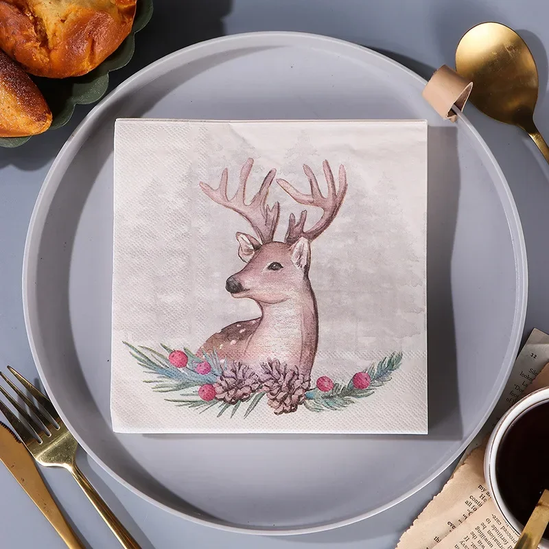 Painted Christmas Series Elk Disposable Printed Napkins Party Tissue Paper Square 10/20pcs 33*33cm