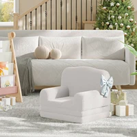 Kids Reading Chair, Sherpa Convertible Toddler Couch Fold Out Sofa Bed with Washable Cover, Crown Design for Playroom Nursery 2