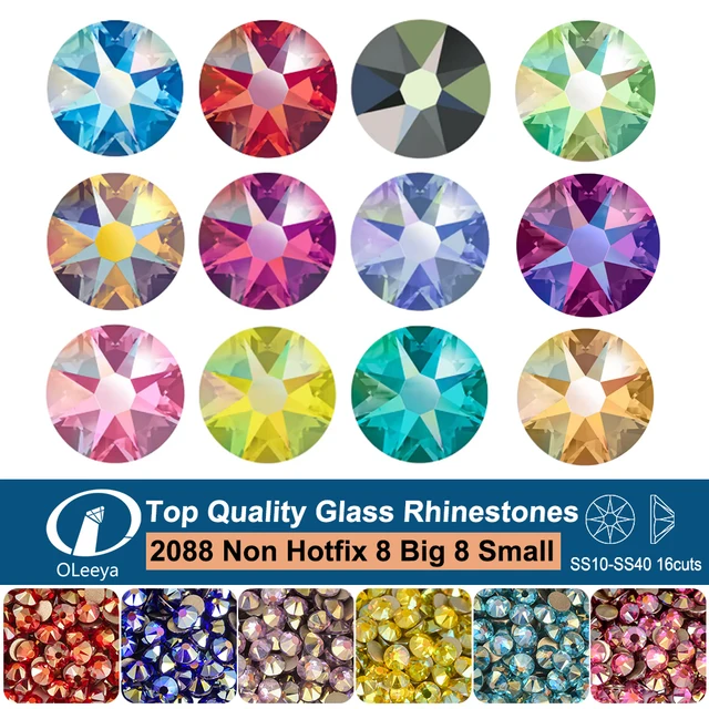 Oleeya 2088 AB Color 16cuts Non Hotfix Nail Art DIY Glue On Strass Flat Back Rhinestones Glass Glitter Crystals For Crafts