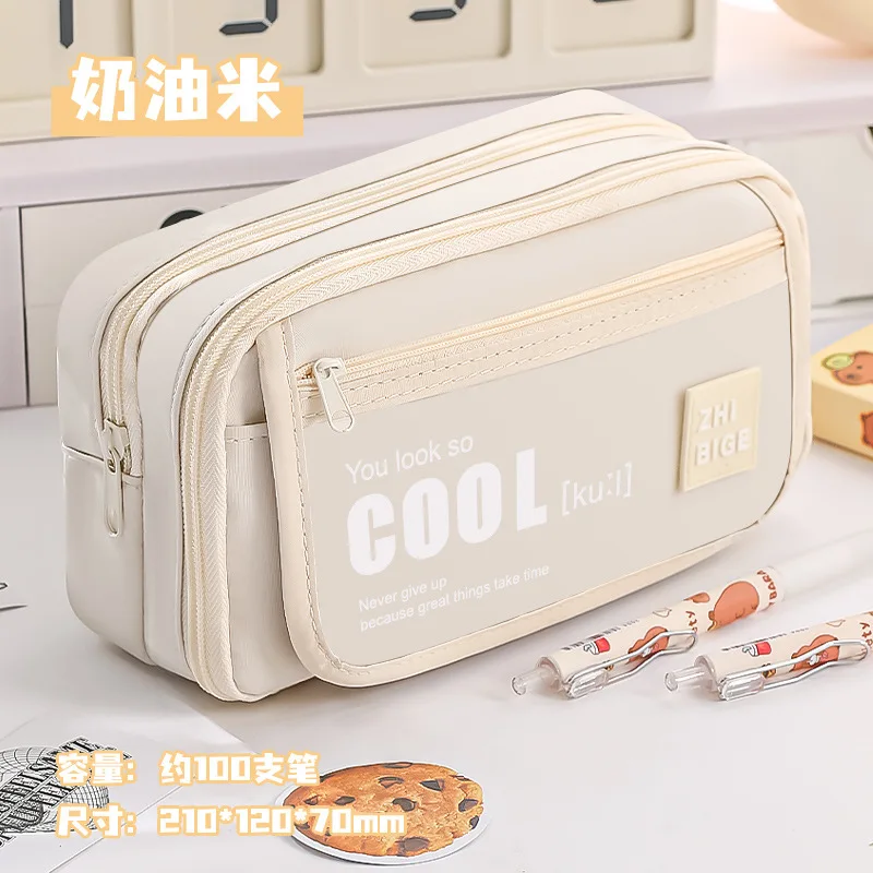 Multi-Compartment Casual Solid Color Pencil Case - Practical Teen Desktop Stationery Storage Bag
