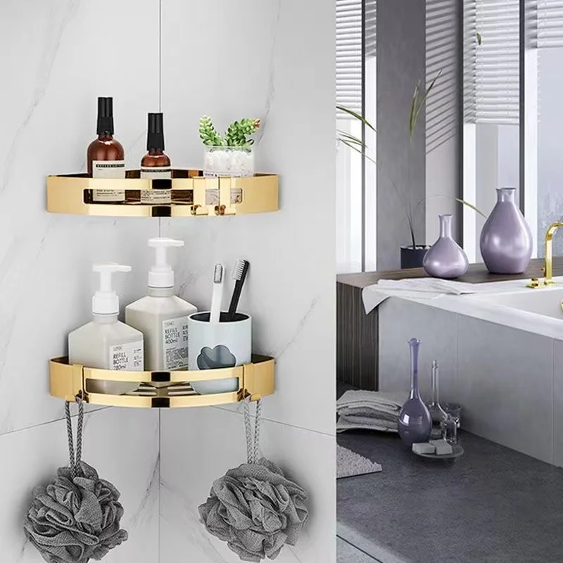 304 stainless steel golden triangle bracket corner bracket bathroom triangle storage rack toilet wall bath accessories