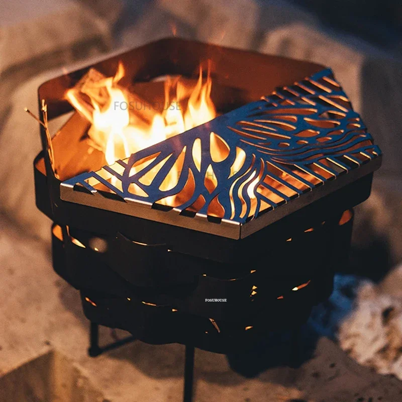 Courtyard Stainless Steel Fire Pit For Outdoor Heater Camping BBQ Stove Winter Folding Portable Utdoor Camping Charcoal Braziers