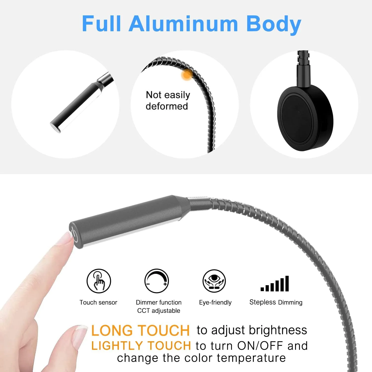 Bed Reading Lights for Headboard, Bedside Wall Mounted Reading Lamp, Touch to Adjust Brightness