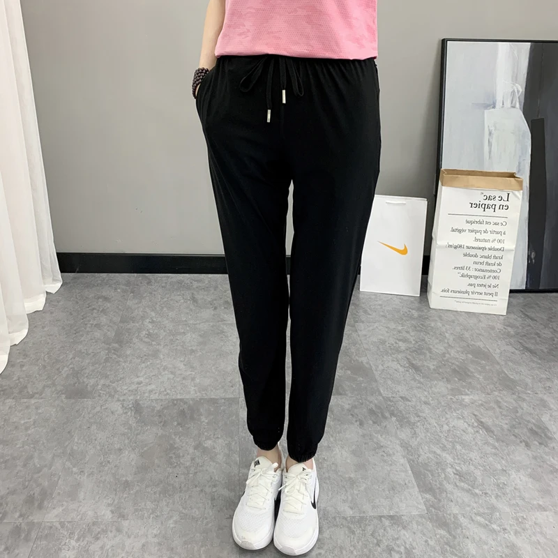 Women'S New Outdoor Loose Fit Sports Ice Silk Quick Drying Pants Thin Fashion Casual Stretch Breathable Fitness 9-Point Trousers