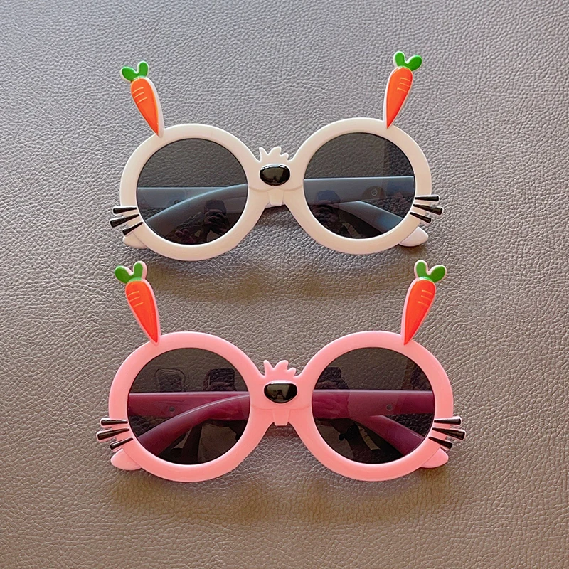 New Children Cute Cartoon Carrot Rabbit Sunglasses UV400 Baby Girls Outdoor Acrylic Protection Sunglasses Kids Sun Glasses