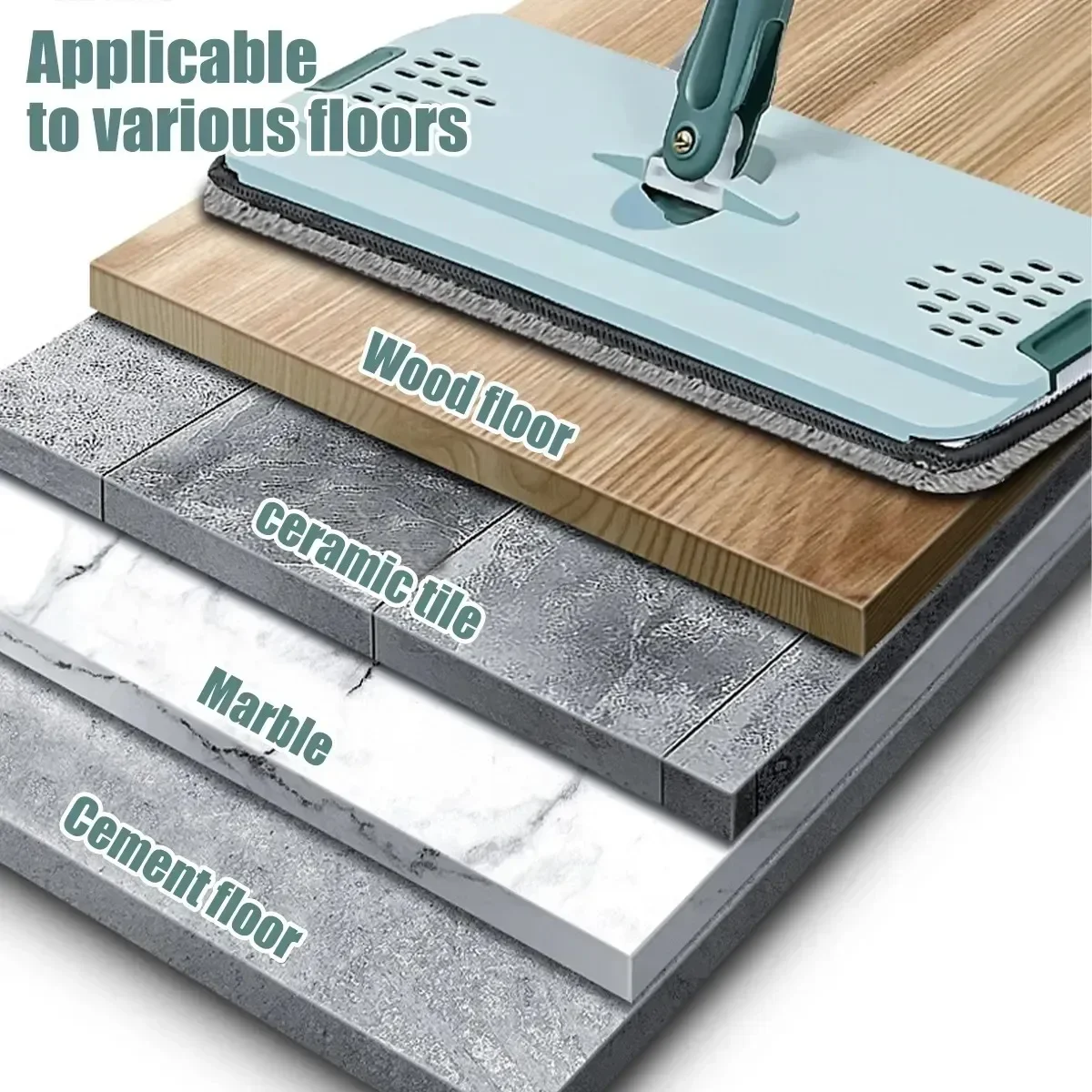 Flat Squeeze Mop com balde Wringing Floor Cleaning Microfiber Pads uso molhado ou seco em madeira laminado m&atilde;o livre flat squeeze mop