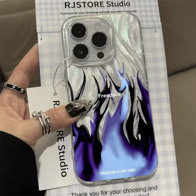Silver Plated Fashion Fire Flame Hard Back Case Cover