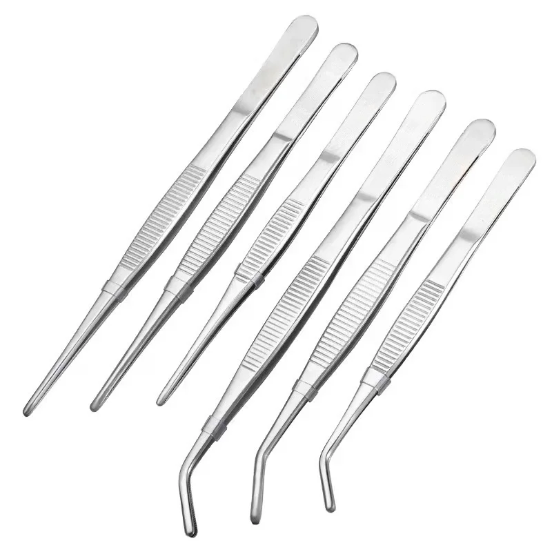 Stainless Steel Straight Elbow Anti-skid Medical Tweezers 12.5cm-30cm