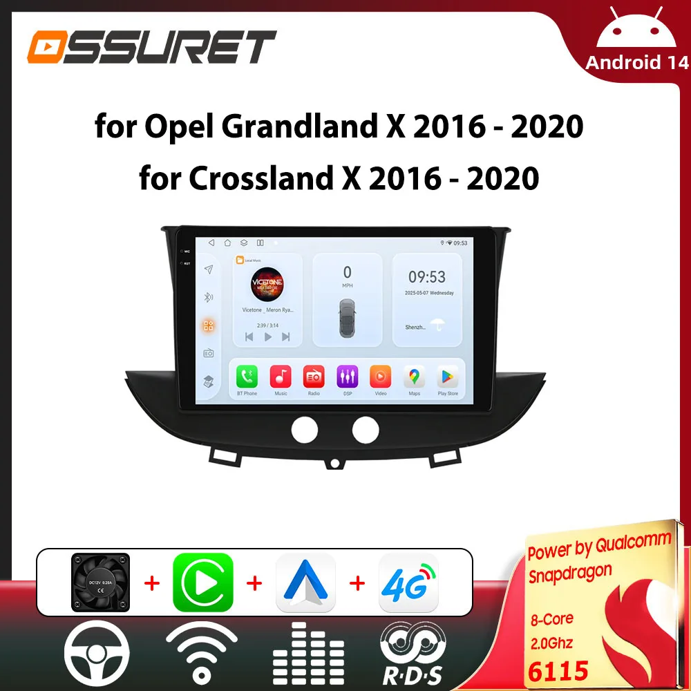 Samochodowy odtwarzacz multimedialny do Opel Grandland X Crossland X Autoradio Carplay Android Auto GPS z procesorem Snapdragon 6115 WIFI 4G