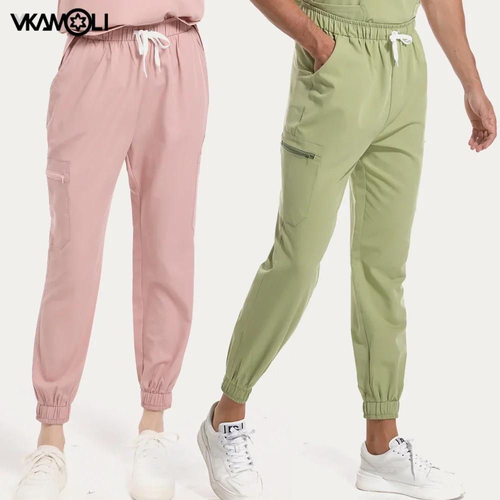Medical Scrubs Jogger Pants Men and Women Solid Color Stretch Elasticity XS-XXL for Medical Dental Clinic Vet Working