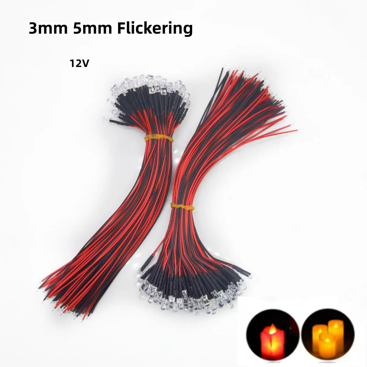 Flickering Flame Effect LEDs - Pre-Wired Candle Flicker LEDs, 3-12V DC, For Models & Crafts