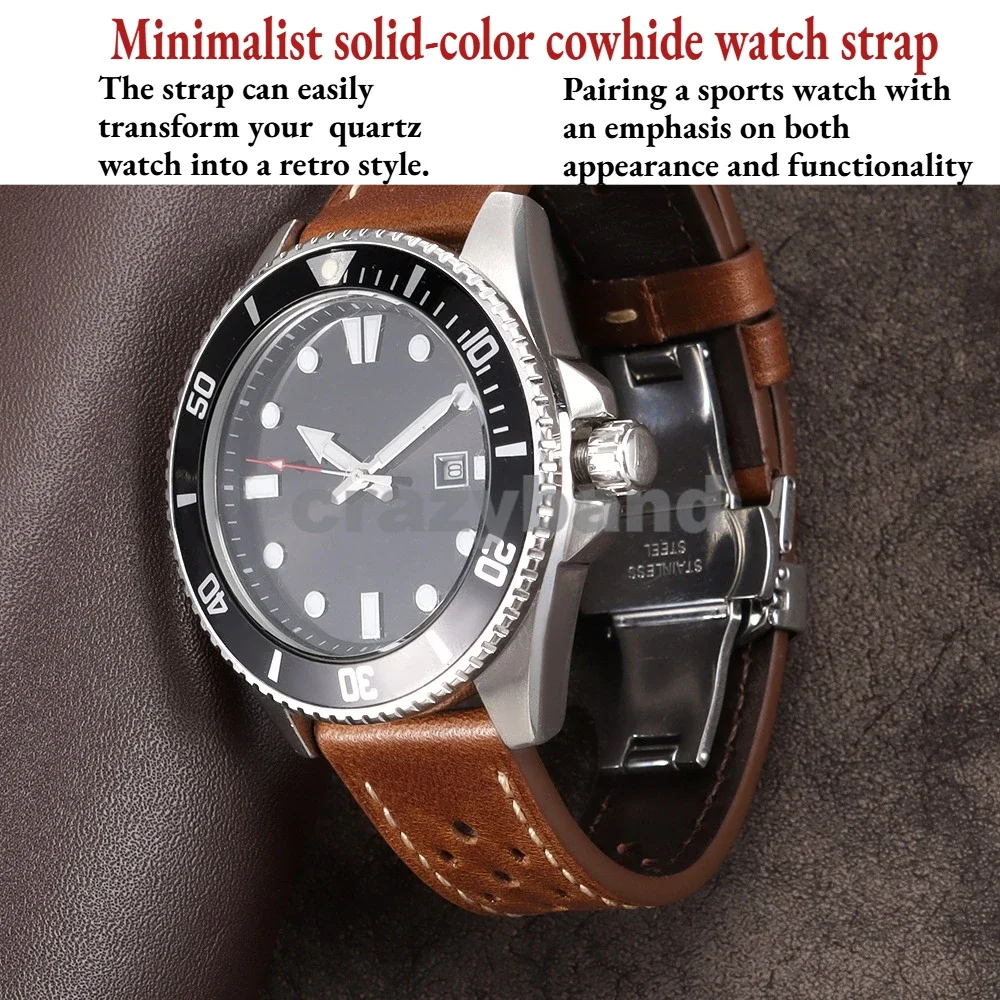Cowhide Leather Watch Band with Oil Wax Finish and Breathable Design