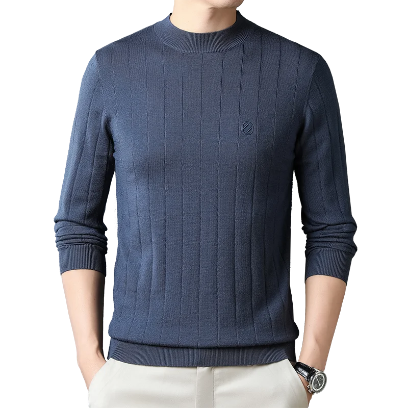 

Light Luxury 2023 New Men's 100% Wool Sweater Winter Designer Refreshing Vertical Stripes Fashionable Knitted Round Neck Sweater