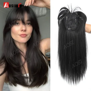 AOSI Toppers per capelli per donna 14 '' Striaght Topper Capelli con frangia per capelli diradati Posticci sintetici Frangia Estensione dei capelli