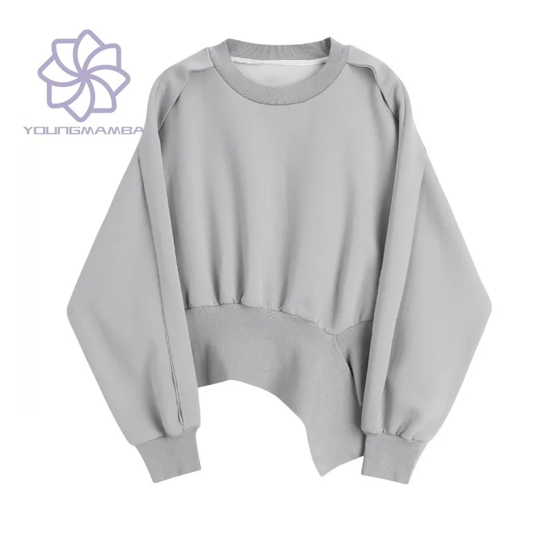 

Asymmetric Sweatshirts Women Autumn Korean Fashion Casual Short Baseball Top Female Long Sleeve Solid Hoodies