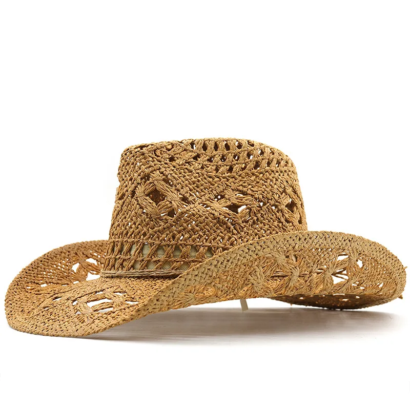 Straw Hats Cowboy Woven Hand knitting Sun Hats Western Cowboy Foldable Roll up Cap Travel Dresses Office gift Men & Women cowboy hats