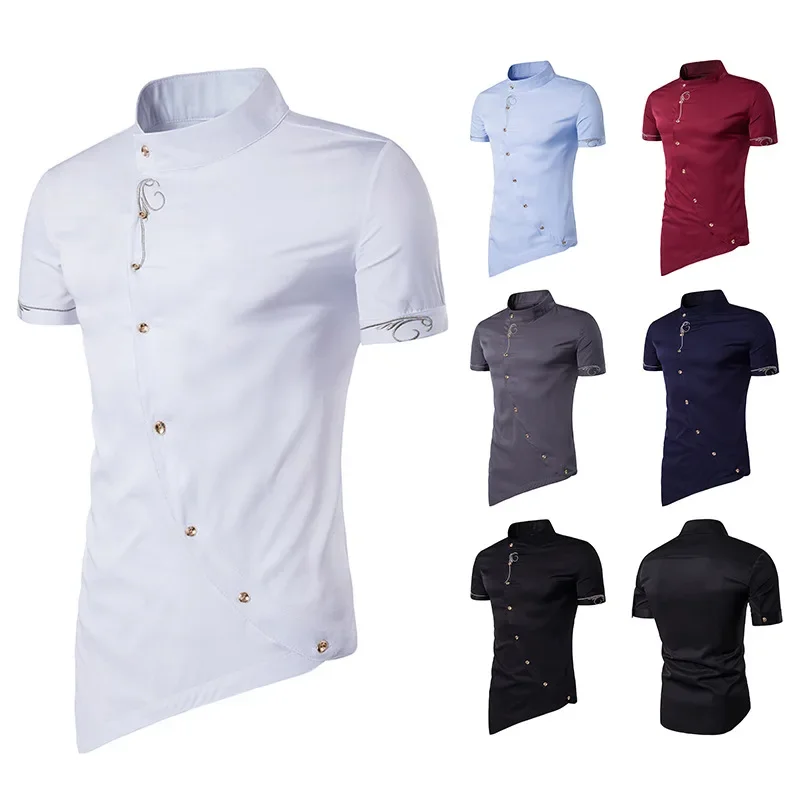 2022 New Men's Famous Brand Clothes Short Sleeved Shirt Retro Korean Street Fashion Top Designer Button Christmas Evening Dress