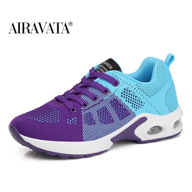 Fashion Women Lightweight Sneakers Outdoor Sports Breathable Mesh Comfort Running Shoes Air Cushion Lace Up Purple 1722