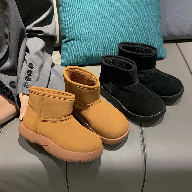 

Lolita Boots Winter Shoes For Women Plush Round Toe Flat Heel Boots-Women Australia 2023 Fur Ladies Ankle Low Snow