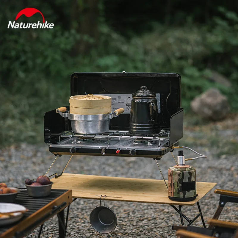 Naturehike Folding Camping Stove Double-Head 3000W Large Firepower Gas Stove  Easy Cleaning With Wind Screen Picnic BBQ Burner - AliExpress