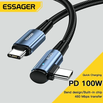 Essager 100 Вт USB Type C к USB C кабель угол 90 градусов для iPad MacBook Pro Xiaomi Samsung Huawei Быстрая зарядка Type-C Дата Wir