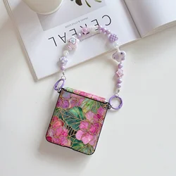 Chic Strawberry Flower Phone Case with Heart Charm Chain - Z Flip 8 (A)