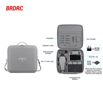 BRDRC PU Borsa per DJI Air 3/Air 3S Drone Custodia da trasporto Borsa a tracolla Borsa a tracolla Controller Scatola di immagazzinaggio batteria Accessori