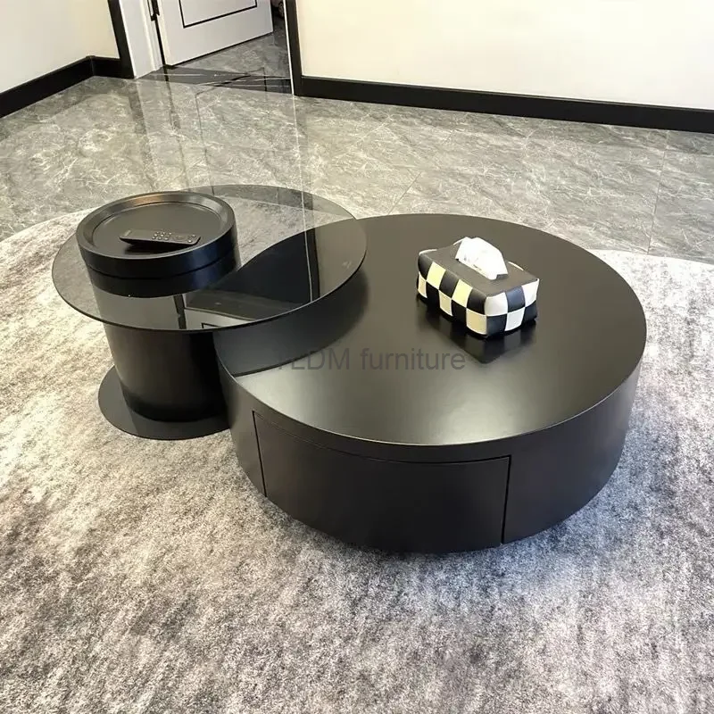 

Black Coffee Table Solid Wood Round Modern Italian Simple Storage Glass Coffee Cabinet Living Room Floor Meuble Room Furniture