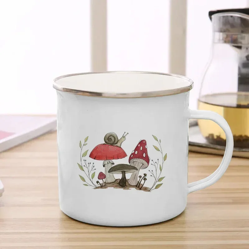 Women's Creative Mushroom Enamel Mug - Travel Tea & Coffee Cup with Handle, Perfect