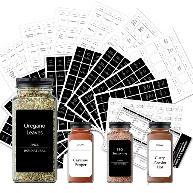 Herbs & Spices Jar Labels Kitchen Pantry Storage Labels Minimalist Black &  White