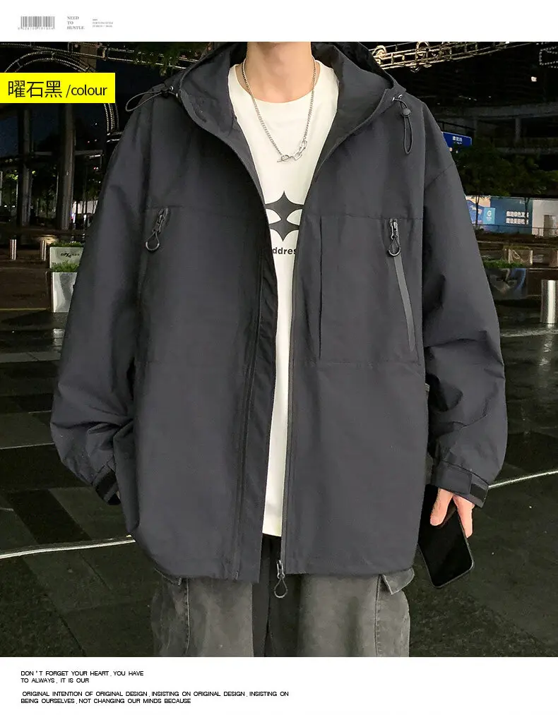 Lässige Herren-Kapuzenjacken für Outdoor-Aktivitäten 2026 Frühling Herbst Jugend Streetwear Lose Einfarbige Mäntel mit Reißverschluss Windbreaker Oberbekleidung – Detail 12