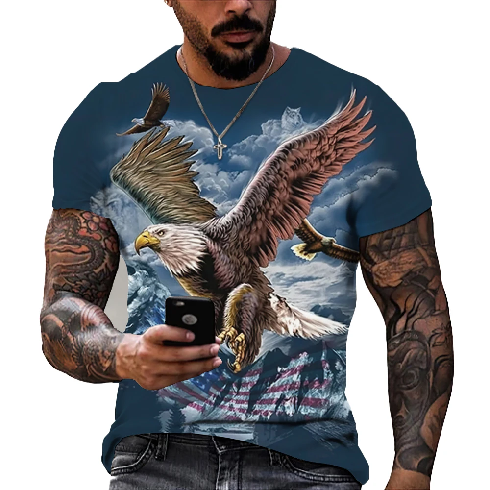 

New Men T shirt Animal Print 3D Eagle Print T-shirt Summer Casual Short Sleeve Tee Retro Harajuku Oversized Clothing Tops