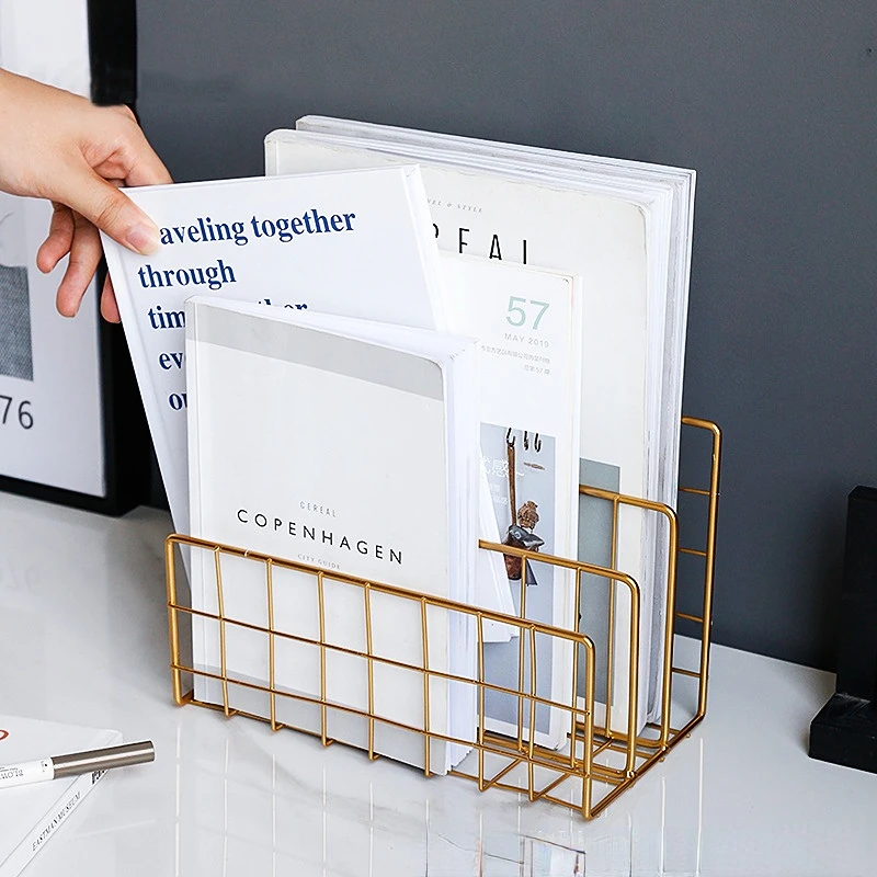 Book Organizer Nordic Metal Storage Basket for Office Desktop