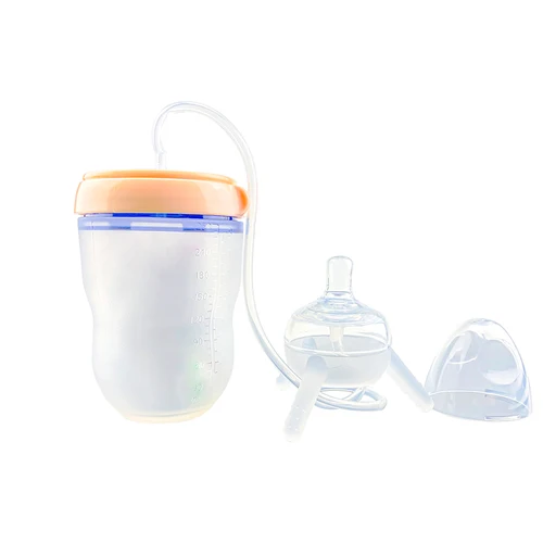 실리콘 아기 젖병, 어린이 훈련, 아기 식수 빨대 수유 병, 핸즈프리 병, 250ml 4