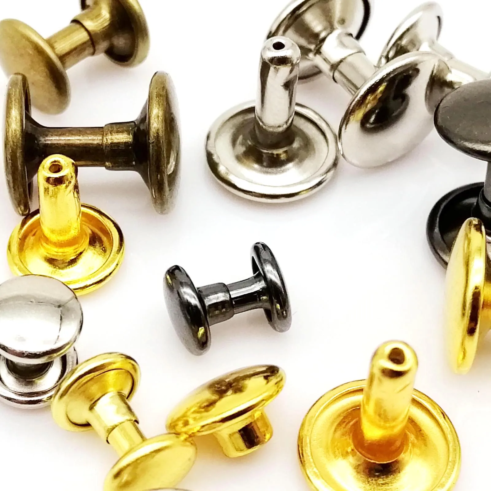 Metal Rivets 50 sets High Quality Iron Double Cap Round Rivet Spike Stud for Leather Belt Wallet Bag Clothes Decorative DIY Repair with Tool metal rivets