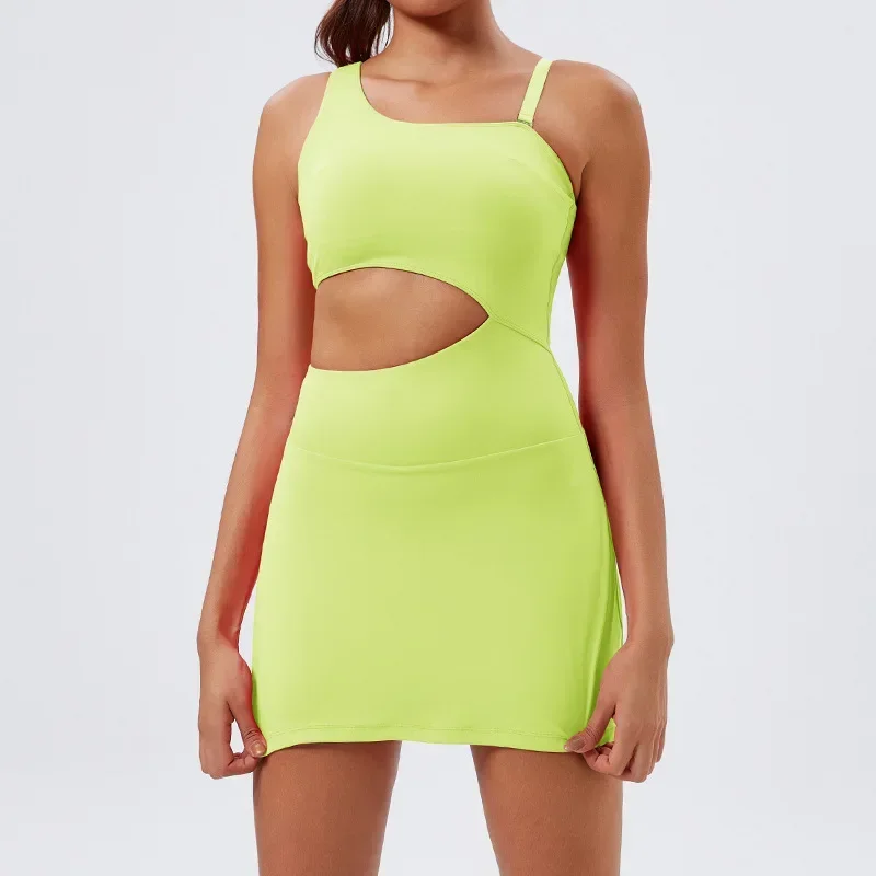 Women Paded Sport Dress Fake 2pc Tight Fitting Tennis Golf Skirts Yoga Gym Running Sportswear Beauty Back Outdoor Leisure Sports