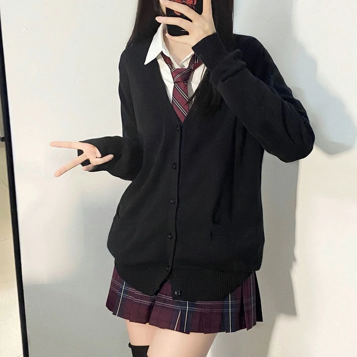 Mikasa cosplay pink cardigan sweater, Japanese cardigan V-neck knit sweater jacket is perfect for JK uniform matching 2