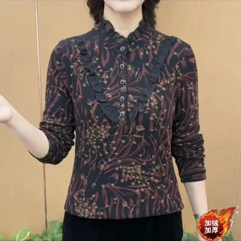 Women's Spring and Autumn New Fashion Elegant Round Neck Pullover Long Sleeve Printed Shirt Casual Versatile Commuter Youth Tops